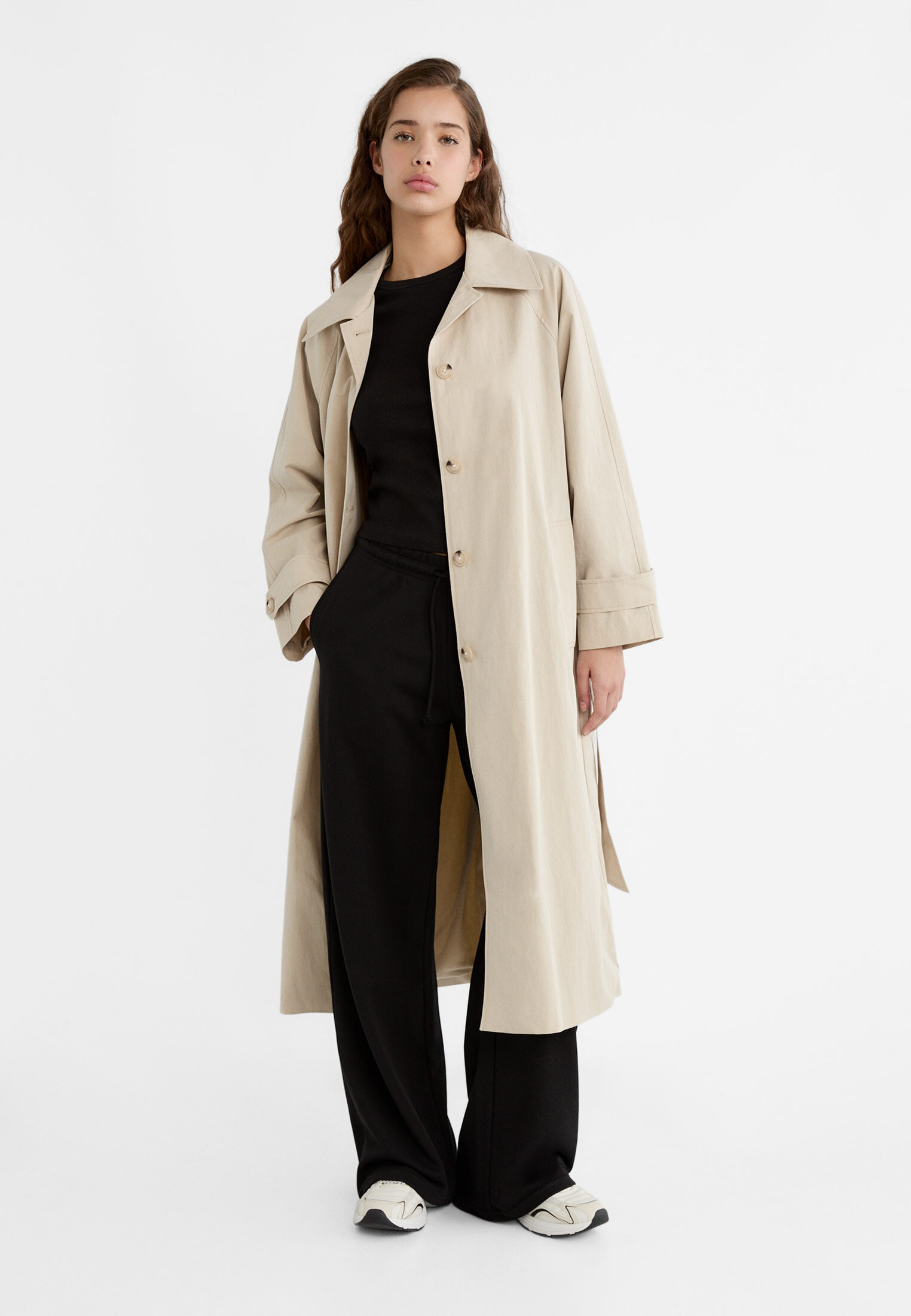 Langer fließender trenchcoat stradivarius Clearance